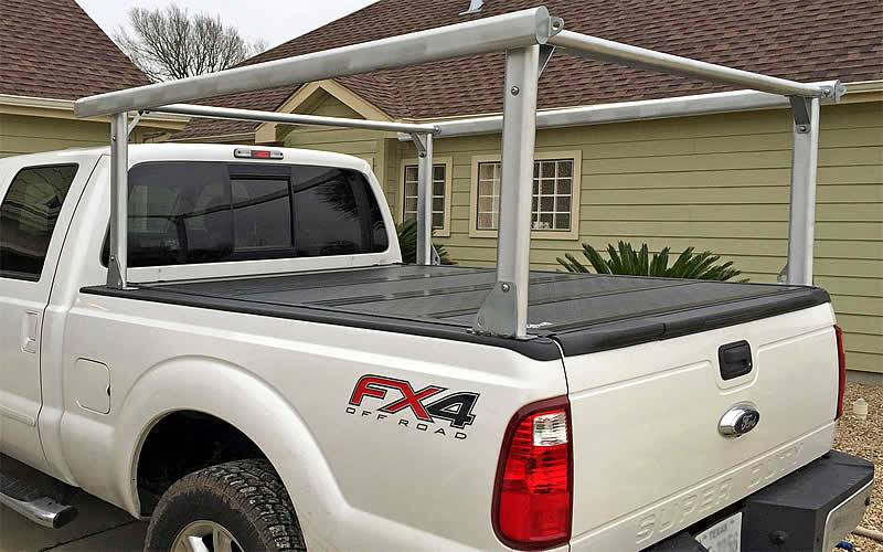 Schooner Truck Rack for Cabs Over 24 Inches, Fleetside, Wide Legs, Brushed Frame With Bead Blasted B